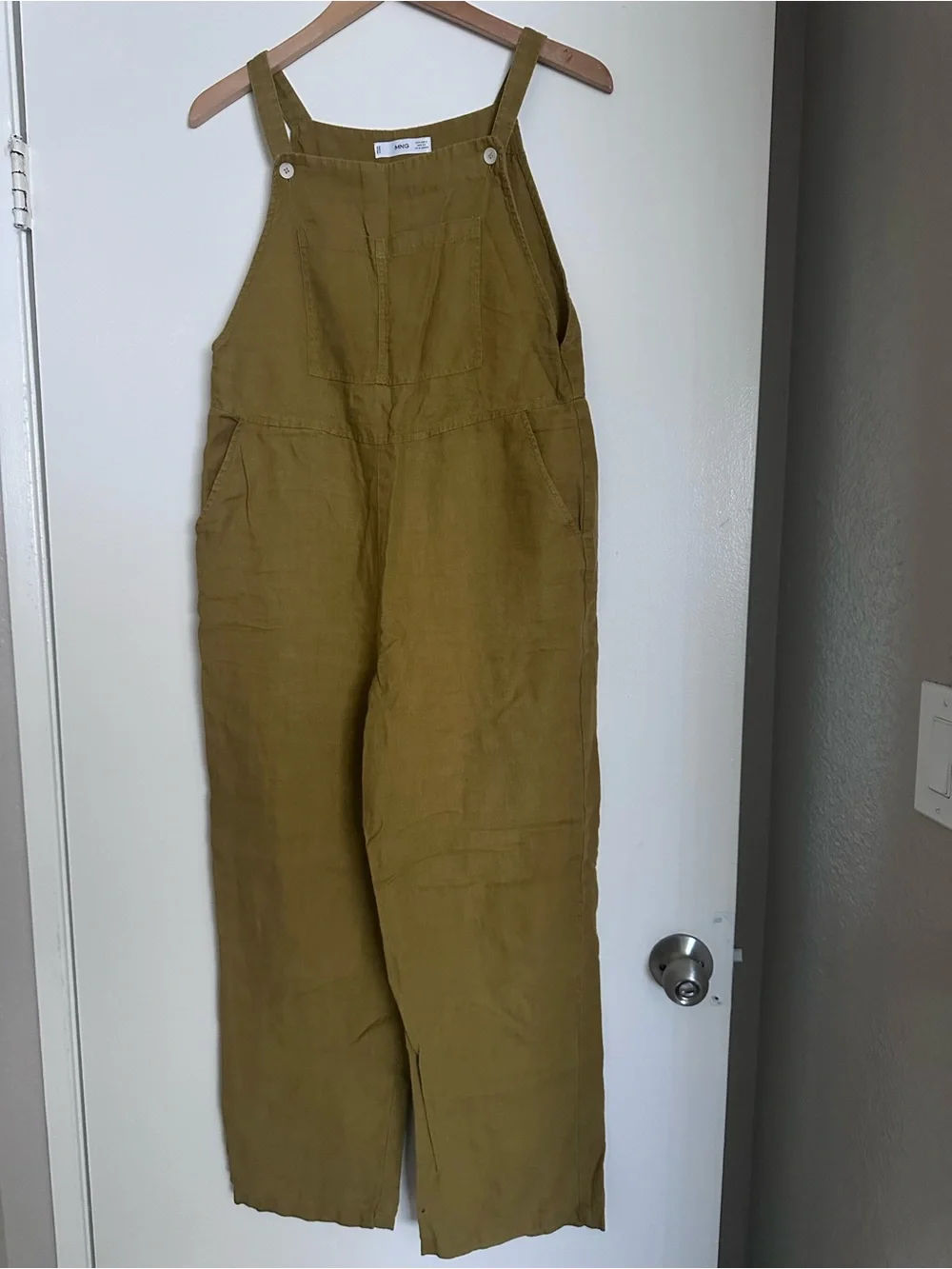 Minimalist Linen Jumpsuit Overalls Earthy Mustard